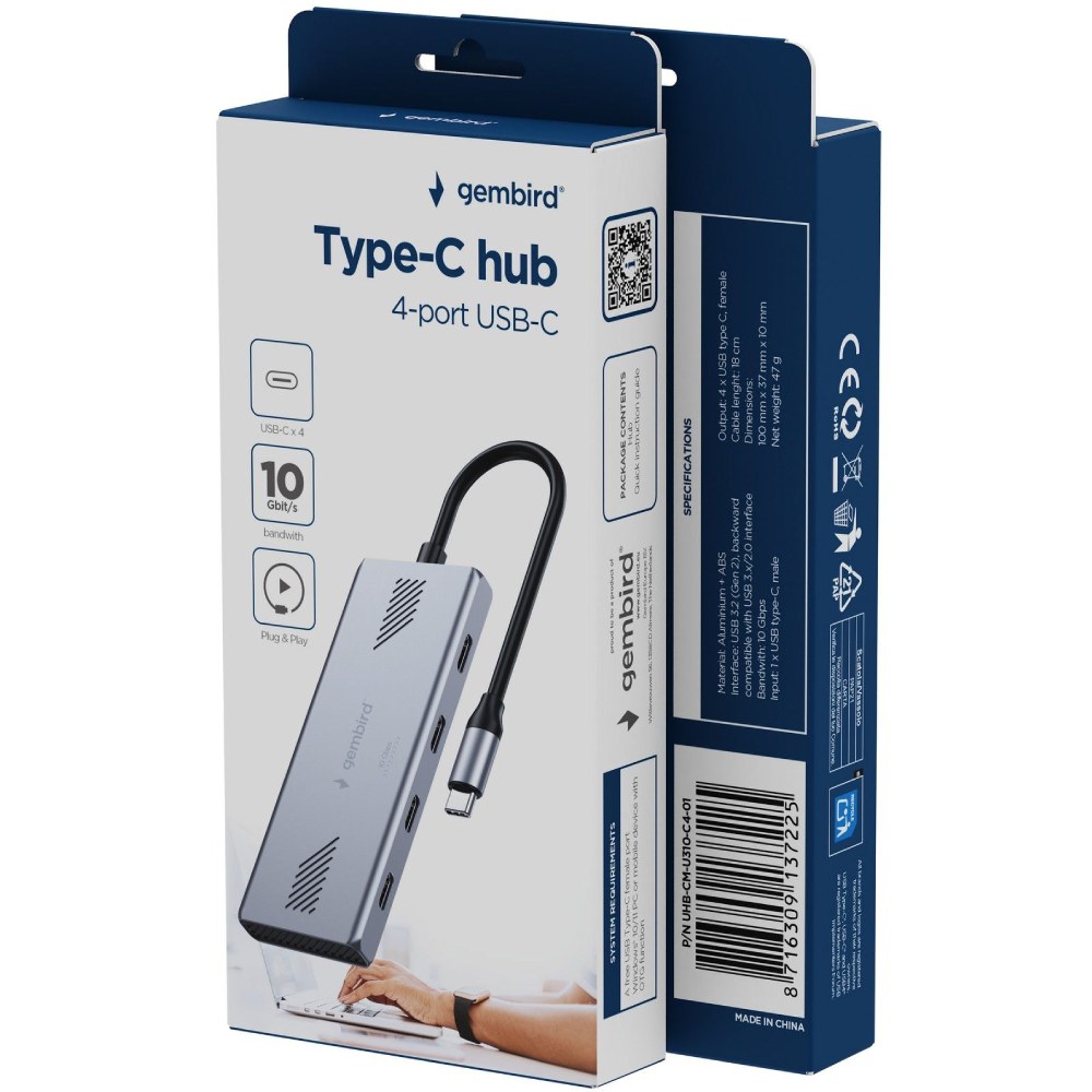 USB-хаб GEMBIRD UHB-CM-U310-C4-01 Интерфейс подключения USB Type-C
