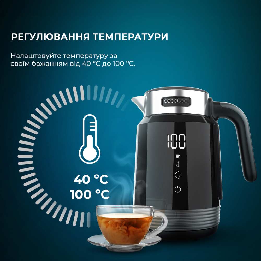 Зовнішній вигляд Електрочайник CECOTEC ThermoSense 600 Touch Black (CCTC-01748)