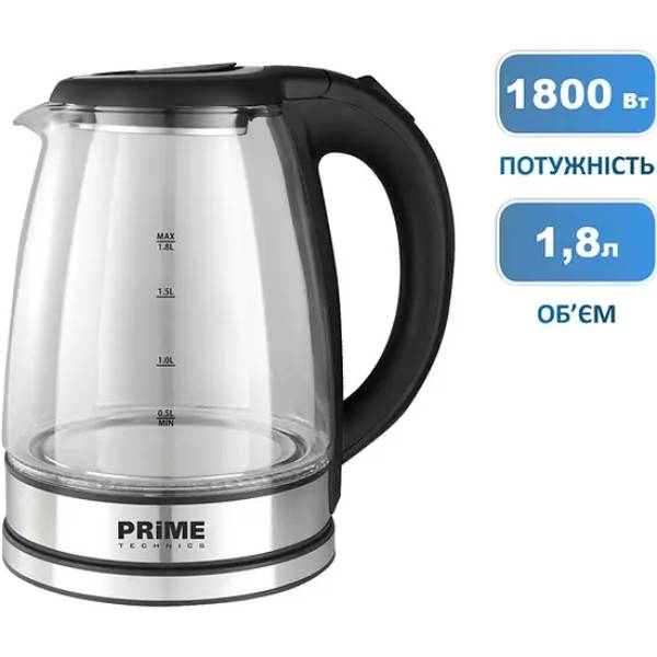 Электрочайник PRIME TECHNICS PKG 1808 B Black Материал корпуса стекло