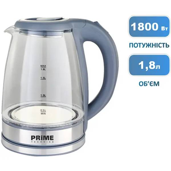 Электрочайник PRIME TECHNICS PKG 1808 G Gray Материал корпуса стекло