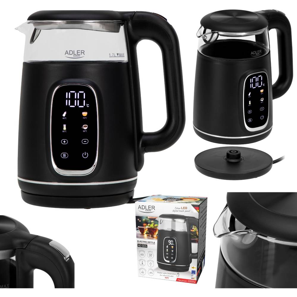 Зовнішній вигляд Електрочайник ADLER AD 1305 Black/Silver (AD1305BS)