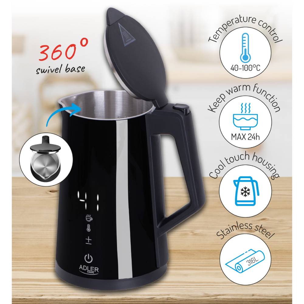 Зображення Електрочайник ADLER AD 1345 Black (AD1345B)