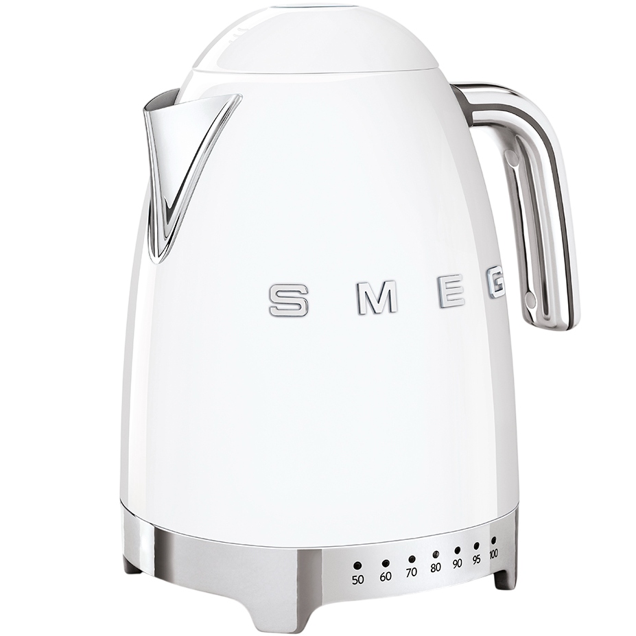 Електрочайник SMEG KLF04WHEU Додатково налаштування температури: 50°C; 60°C; 70°C; 80 ° C; 90°C; 95°C; 100°C; система Soft Opening; основа із можливістю повороту на 360 градусів; автоматичне відключення при досягненні заданої температури; довжина кабелю: 1 м; антиковзні ніжки