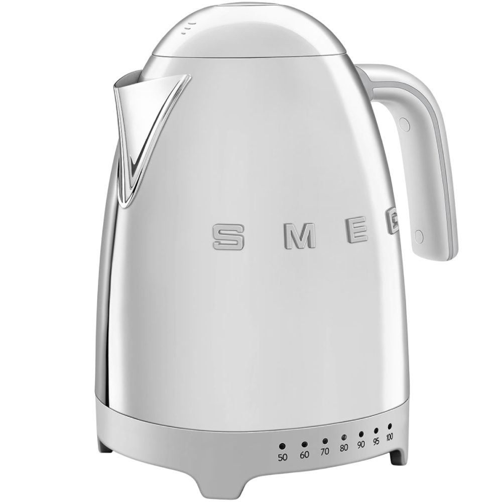 Електрочайник SMEG KLF04SSEU Додатково налаштування температури: 50°C; 60°C; 70°C; 80 ° C; 90°C; 95°C; 100°C; система Soft Opening; основа із можливістю повороту на 360 градусів; автоматичне відключення при досягненні заданої температури; довжина кабелю: 1 м; антиковзні ніжки