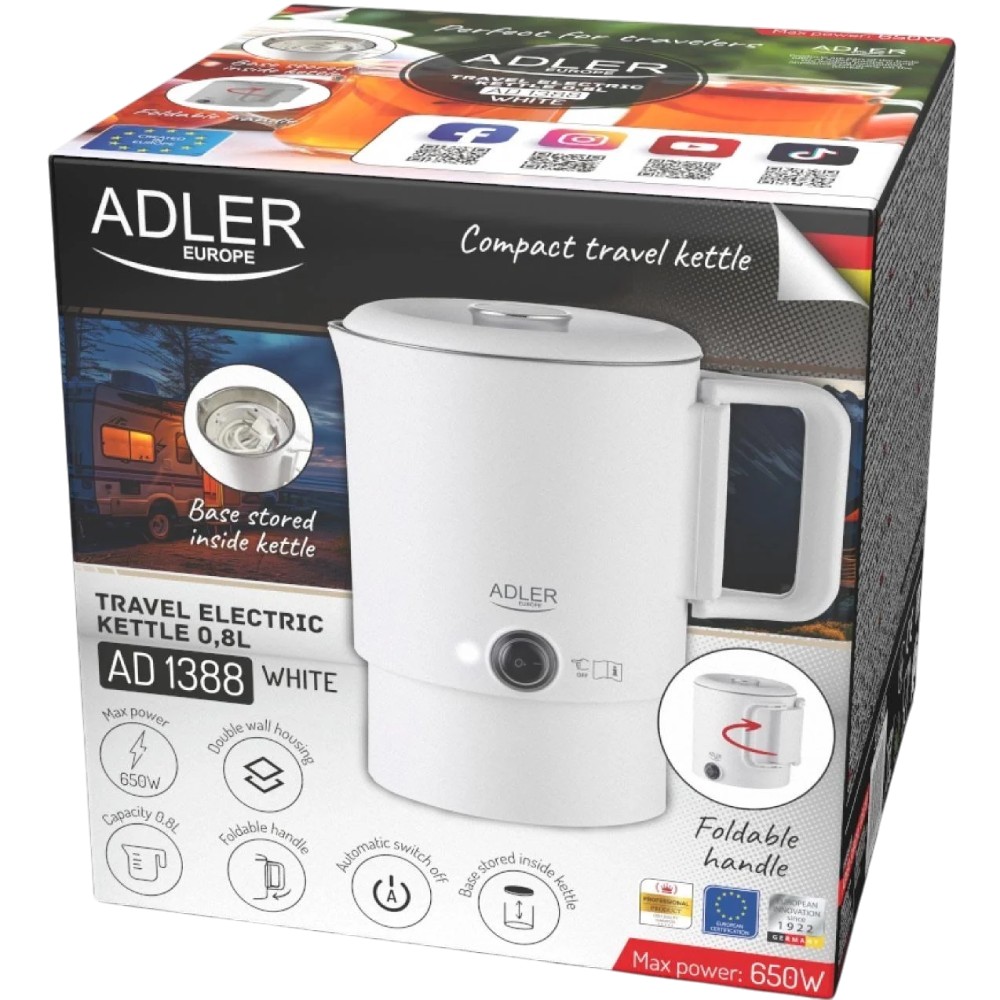 Огляд Електрочайник ADLER AD 1388w White