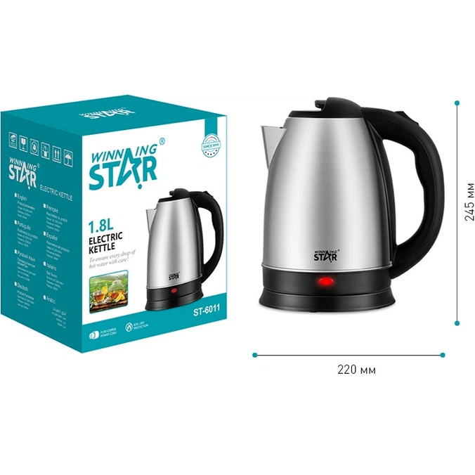 Електрочайник WINNINGSTAR ST-6011 1.8L 1500W Silver (WNNGS-ST-6011-SL) Нагрівальний елемент диск