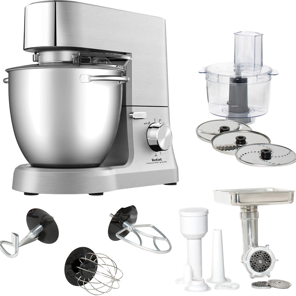 Кухонна машина TEFAL QB813D38 Комплектація м'ясорубки 3 грати, насадки для ковбас та кеббе