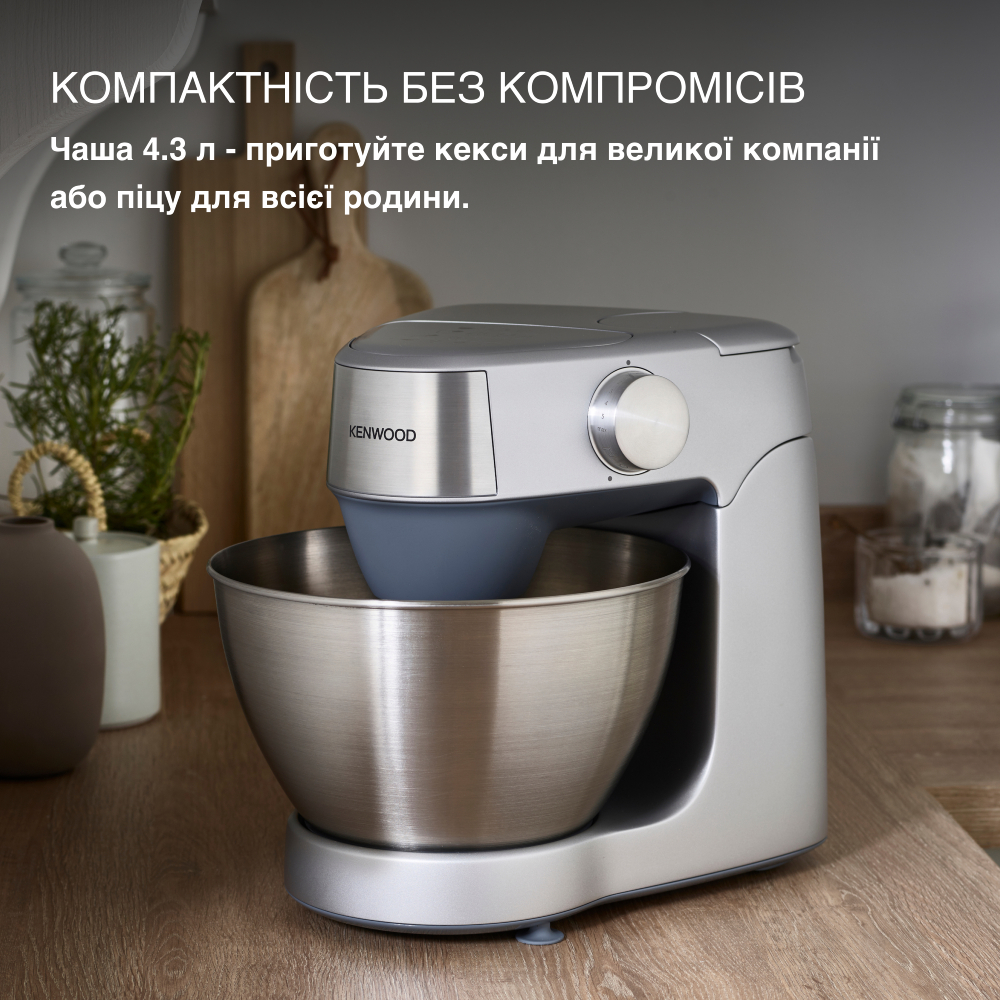 Кухонна машина KENWOOD KHC29.H0WH Комплектація кухонна машина, К-подібна насадка, вінчик, гак для тесту, пластиковий блендер, цитрус-прес, фуд-процесор (3 диски для шатківниці та нарізки), чаша, бризковик