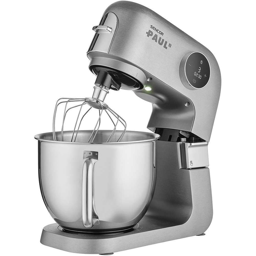 Кухонная машина SENCOR Paul 2 STM7740 Комплектация Основной блок; Насадка крюк; Насадка венчик – 3 шт; Металлическая чаша - 2шт (6 и 3,5л); Крышка для чаши, Крышка от разбрызгивания, Насадка мясорубка