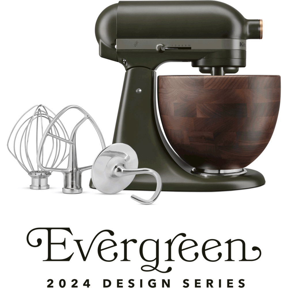 Кухонная машина KITCHENAID Artisan 4,7 л Evergreen 2024 limited edition (5KSM180WSEEG) Комплектация Основной блок; Насадка крюк; Насадка венчик – 2 шт; Деревянная чаша