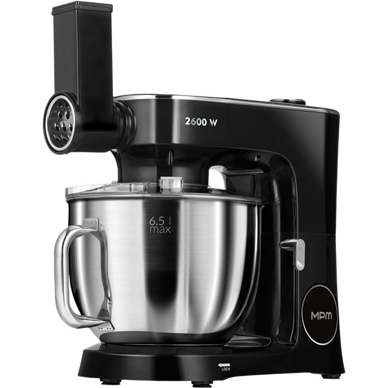 Кухонная машина MPM MRK-26 Комплектация мясорубки корпус головки, шнек, лезвие, 3 диска (3 мм, 5 мм, 7 мм), фиксирующее кольцо, лоток для продуктов, толкатель