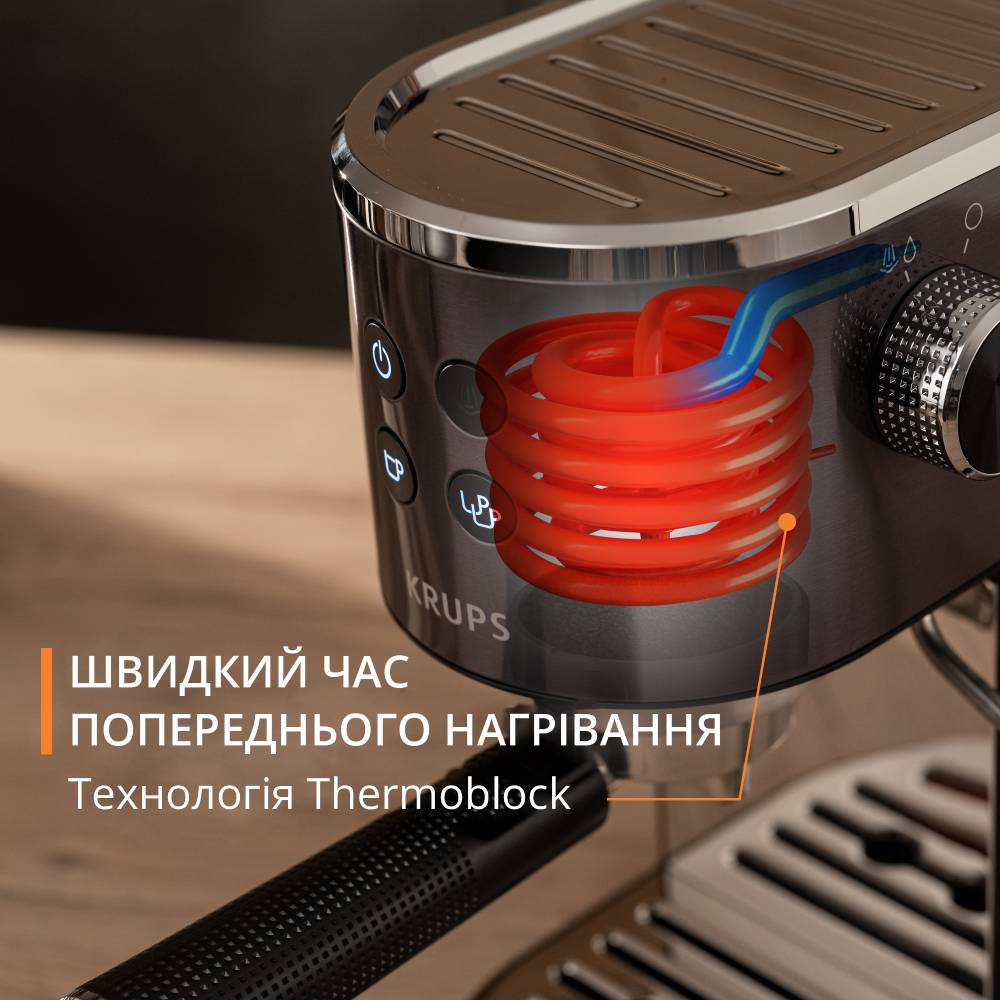 Кавоварка KRUPS XP444G10 Комплектація  Документація, Кавоварка, Мірна ложка, Рожок, Тампер