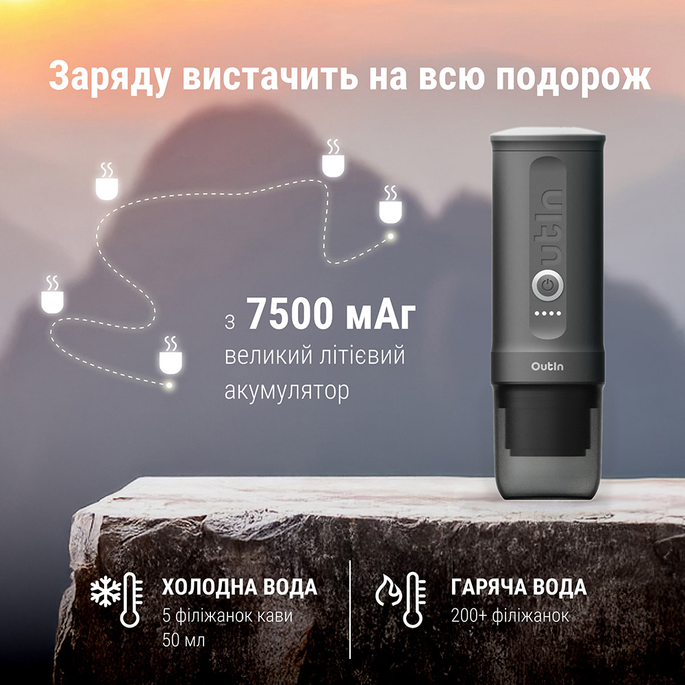Портативна кавоварка OUTIN Space Grey (OTEM-01-SG-BAG) Кава, що використовується мелена
