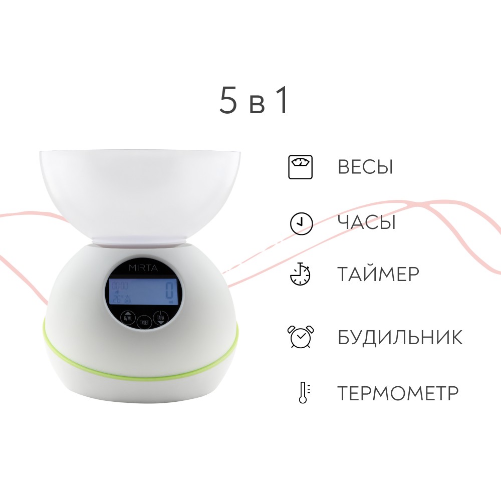 Ваги кухонні MIRTA SK-3000 5in1 Матеріал чаші пластик