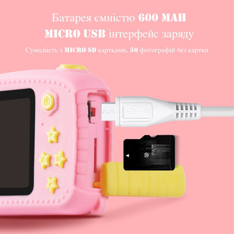 Фотоапарат дитячий XOKO KVR-005 Bear Pink (KVR-005-PN) Сенсорний РК-екран False