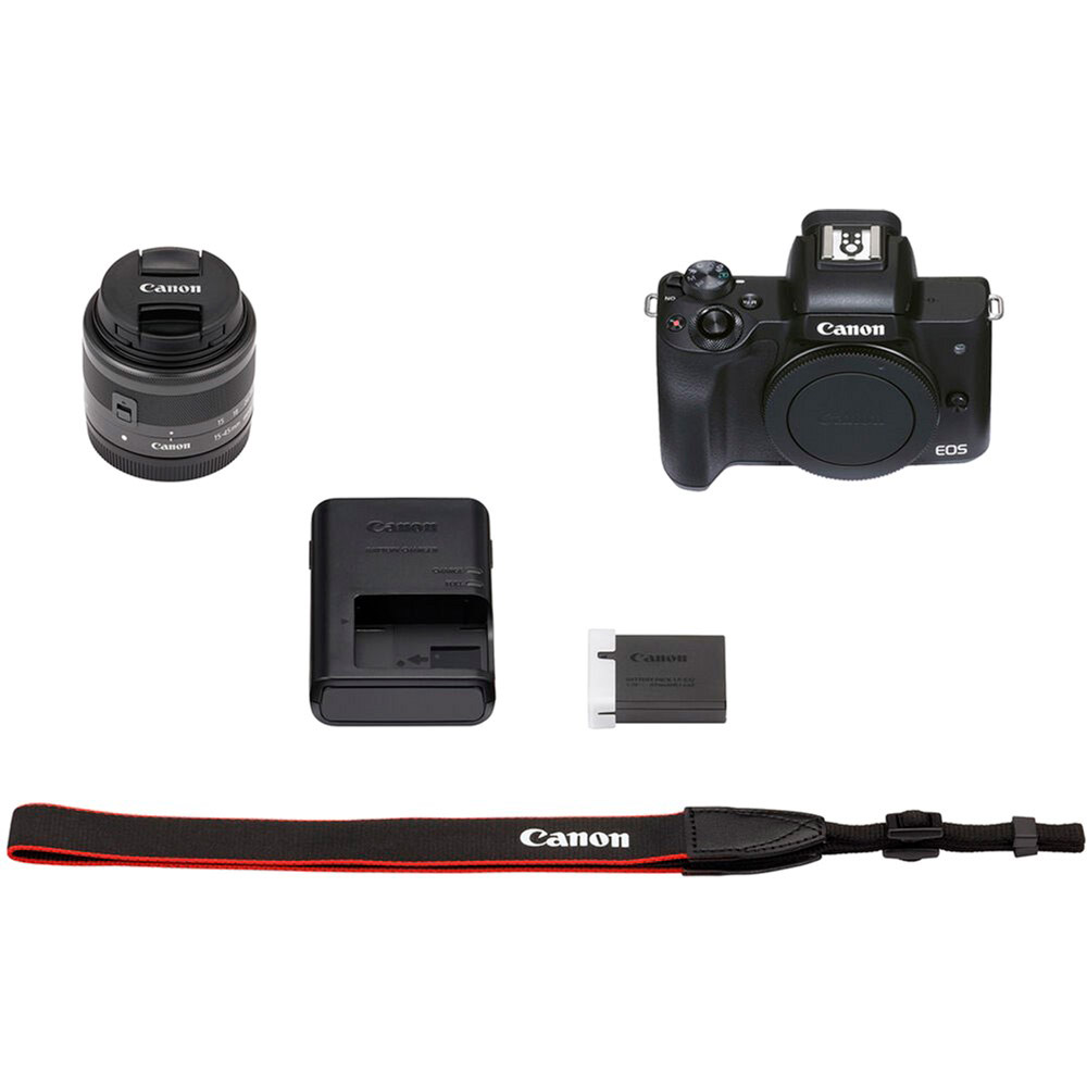 Зображення Фотоапарат Canon EOS M50 Mark II + 15-45 IS STM + SB130 + 16GB SD Kit Black (4728C058)