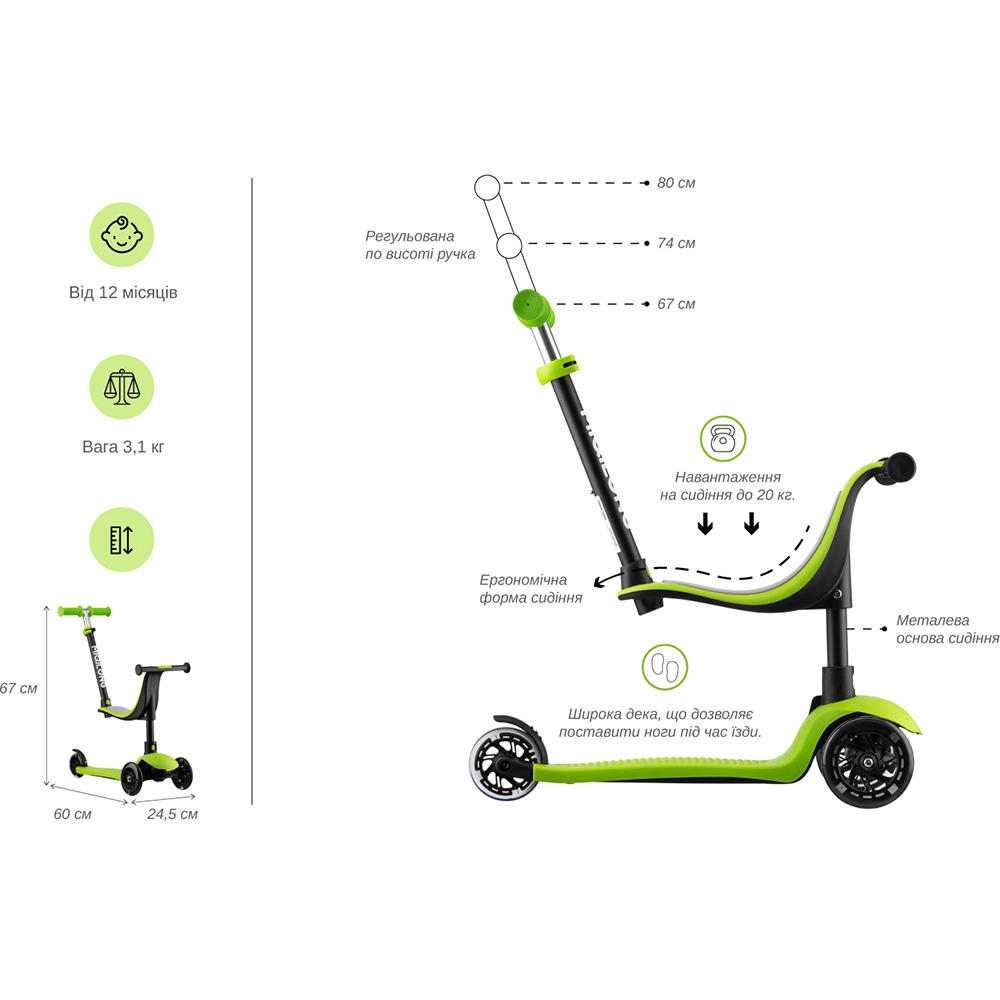 Внешний вид Самокат MIQILONG Alamo Green (ALAMO-125-GREEN)