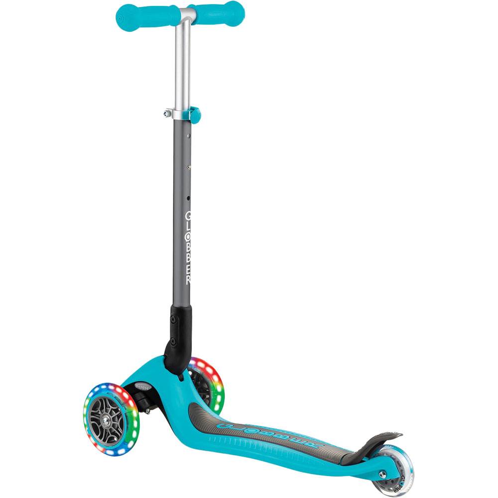 Самокат GLOBBER Primo Foldable Lights Turquoise (432-105-2) Розмір самоката 67,5-77,5 х 56 х 28