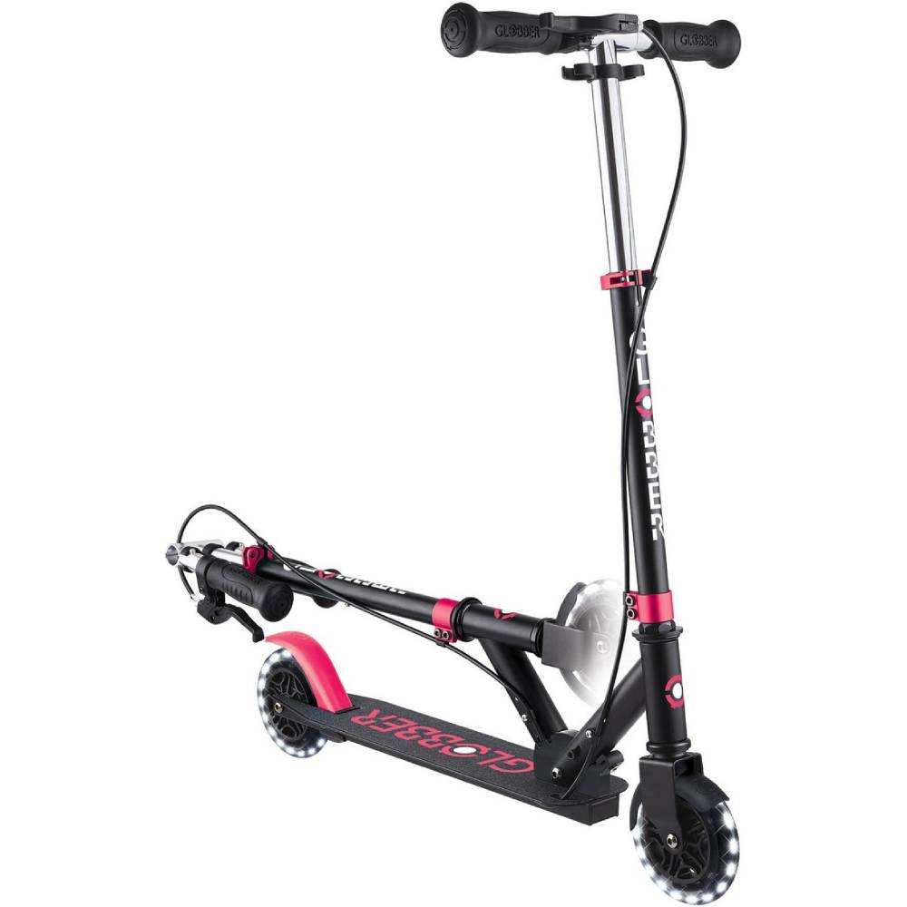 Зовнішній вигляд Самокат GLOBBER FLOW ELEMENT JUNIOR LIGHTS Black/Pink (729-110)