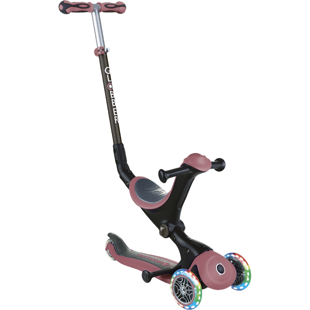Самокат GLOBBER Go Up Deluxe Lights 5в1 Pastel Pink (646-210) Розмір самоката Самокат: 67.5-82.5 х 56 х 28см; Біговел: 58 х 24,5 х 46,5-48,5 см; З батьківською ручкою: 60-64 х 28 х 85-100