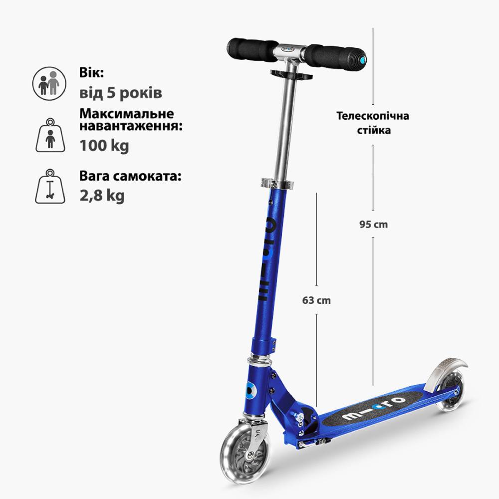 Самокат MICRO серії Sprite LED Sapphire Blue (SA0231) Тип міський