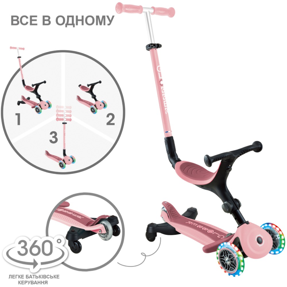 Самокат GLOBBER GO UP ACTIVE 360 Pastel Pink (749-310) Розмір платформи для ноги 13 x 56