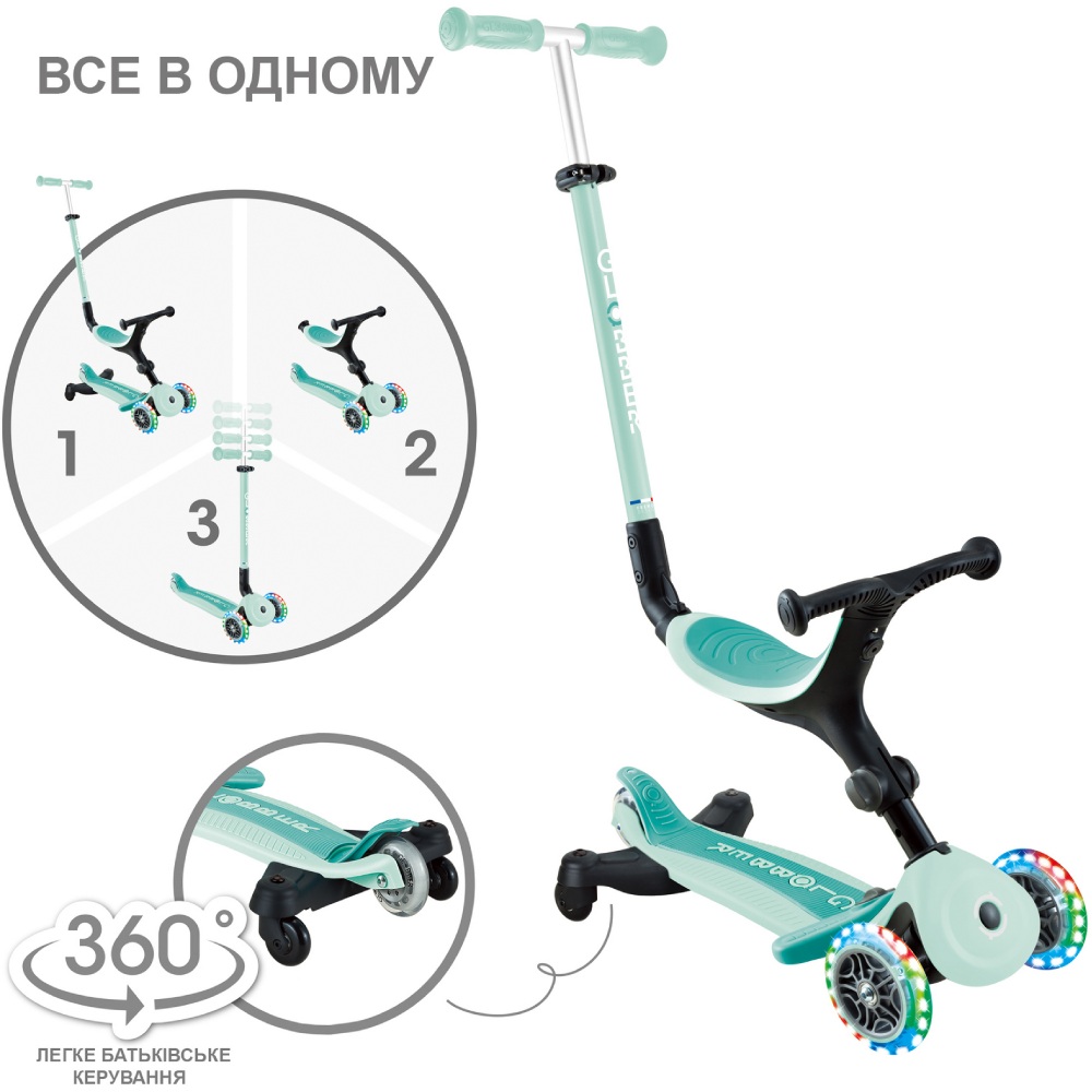 Самокат GLOBBER GO UP ACTIVE 360 Mint (749-206) Розмір платформи для ноги 13 x 56
