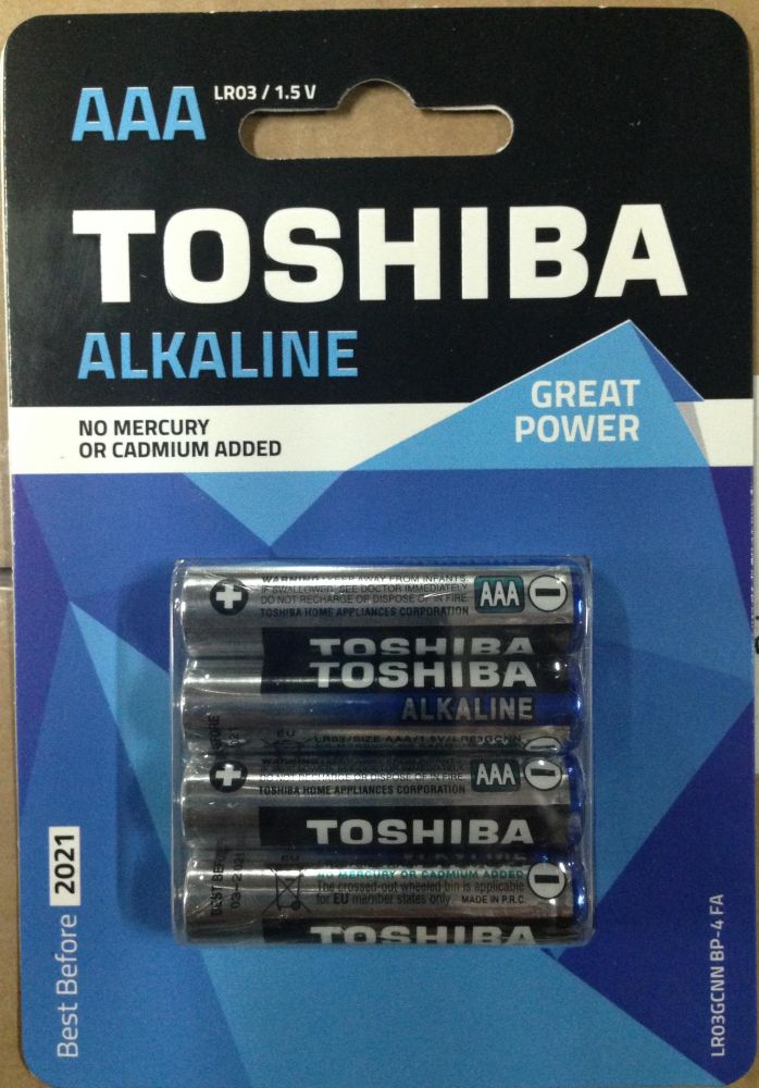 Батарейки TOSHIBA ALKALINE LR3 (LR03GSNN BP-4FA)