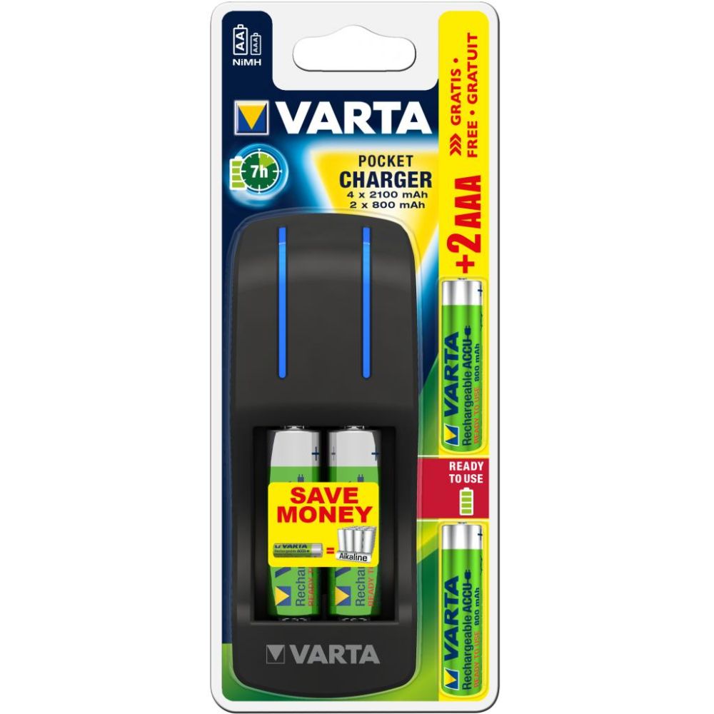 Акція на Зарядное устройство VARTA Pocket Charger + 4AA 2100 mAh +2AAA 800 mAh NI-MH (57642301431) від Foxtrot