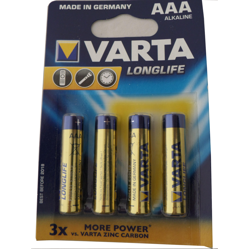 

Батарейки VARTA 4103 (LR03) EXTRA LongLife 1х4 шт., LONGLIFE AAA уп. 1x4 шт.