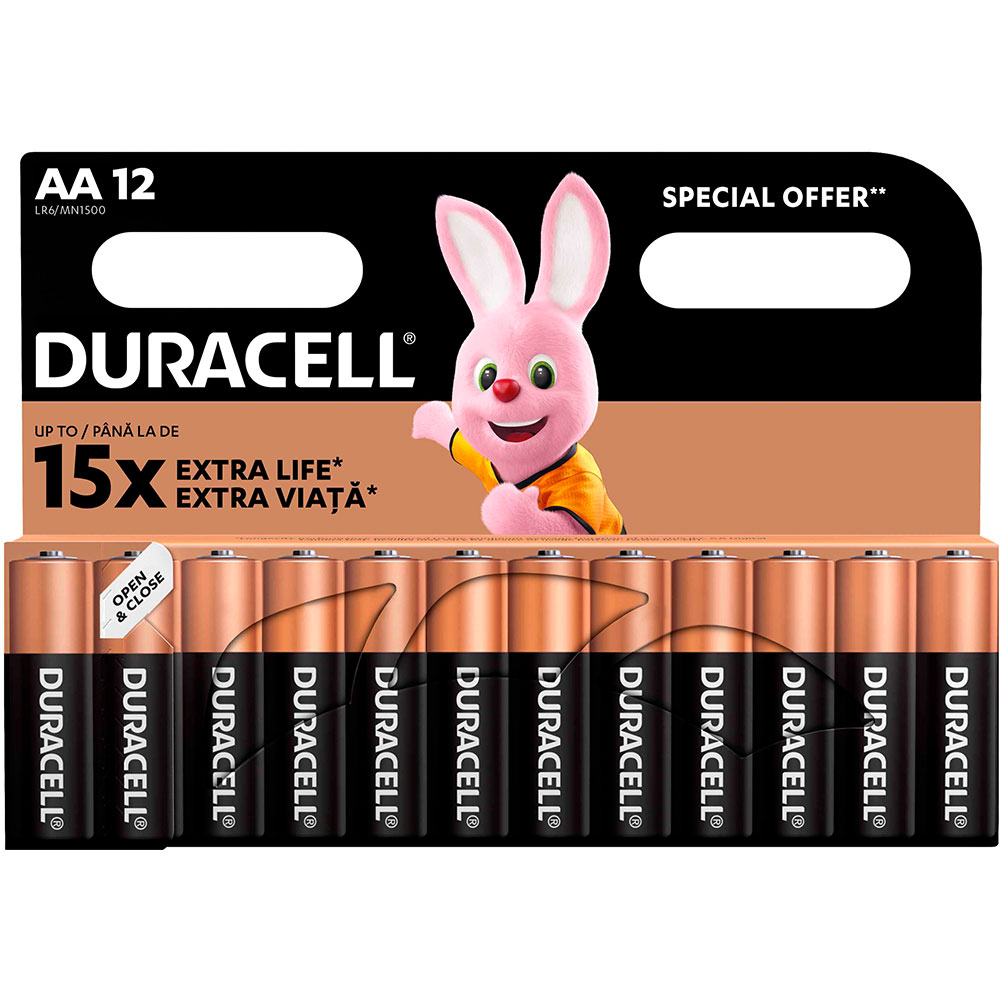 Лужні батареї Duracell AA 12 шт (81545412) Електрохімічна система алкалінова (L)