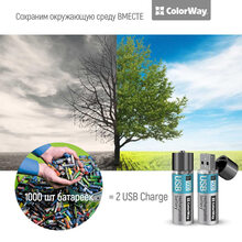 Акумулятори COLORWAY AA USB 1200 мАг 1.5В 2 шт (CW-UBAA-02)