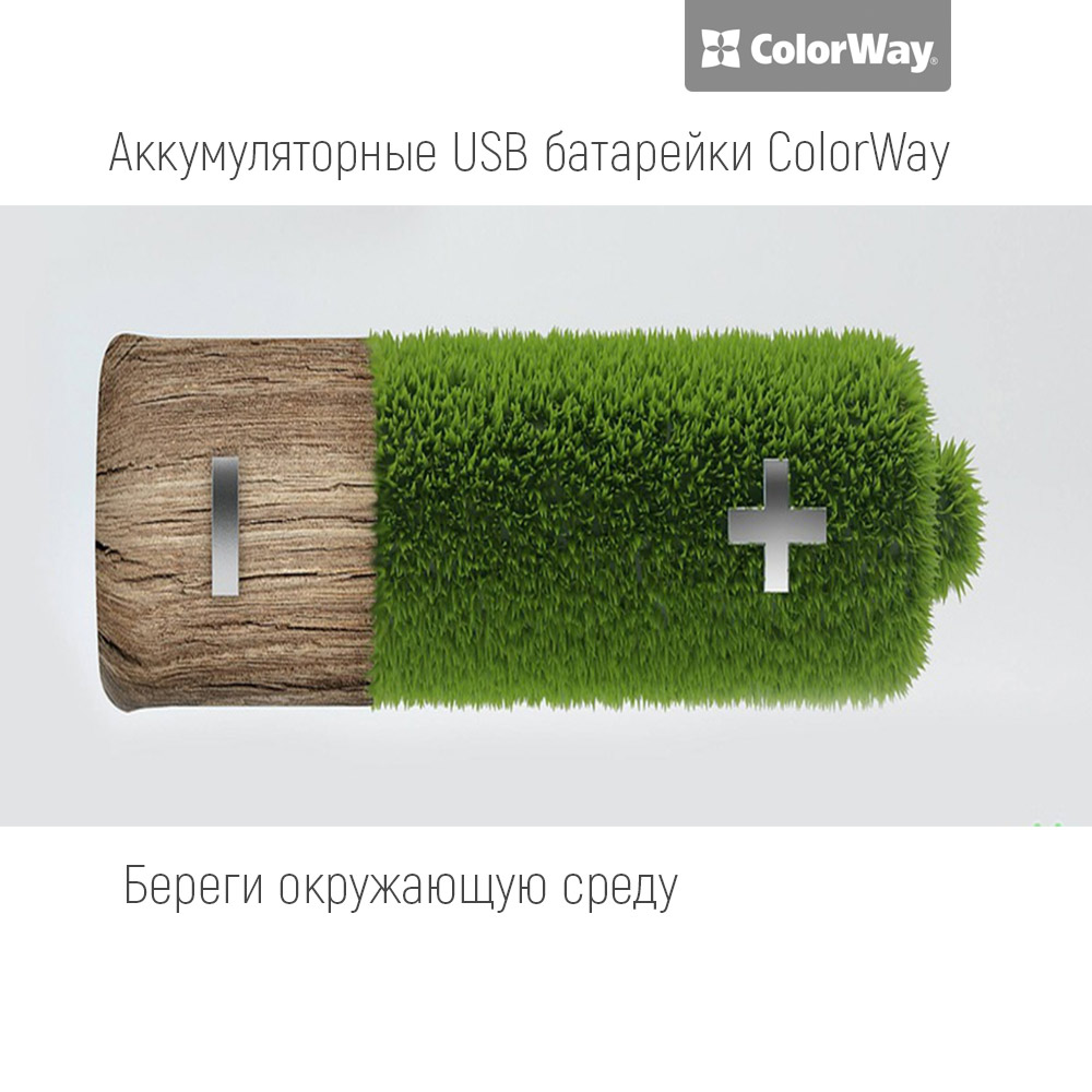 В интернет магазине Аккумулятор COLOR WAY AA USB 1200 мАЧ 1.5 В (2шт.) (CW-UBAA-02)