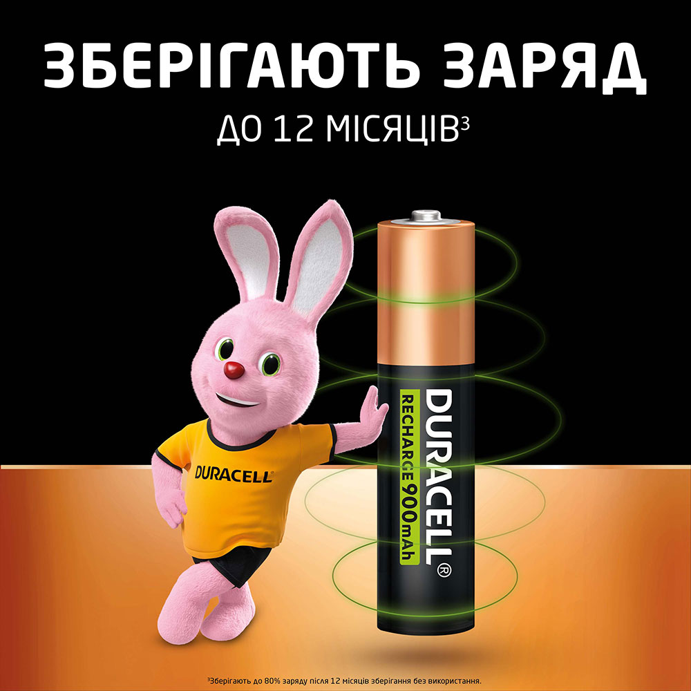 Зовнішній вигляд Акумулятори DURACELL Rechargeable AAA 900 мАг 4 шт (5005015)