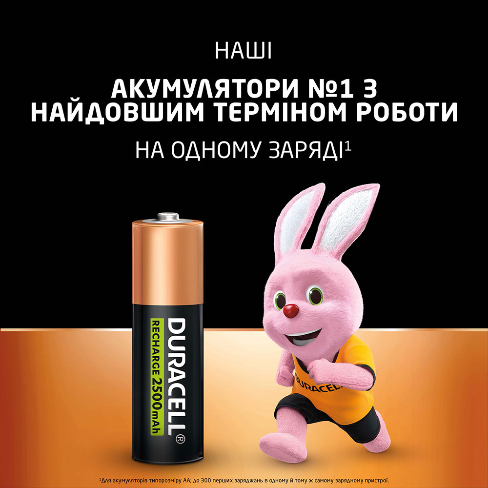 Аккумуляторы Duracell Rechargeable AA 2500 mAh 4шт (5018825/5017764/5016999/5007308) Размер батареи цилиндр AA (R6,316)