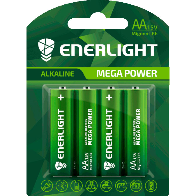 

Батарейка Enerlight Mega Power AA 4 шт (90060104), Батарейка Alkaline Mega Power LR6 блистер 4шт./уп.