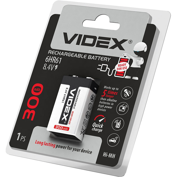 Акумулятор VIDEX 6HR61 300 mAh Blister/1pcs (24477)