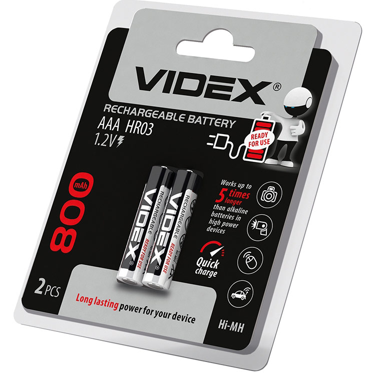 

Аккумулятор VIDEX HR03/AAA 800 mAh Blister/2pcs (23335), Акумулятор HR03/AAA 800mAh Blister/2pcs