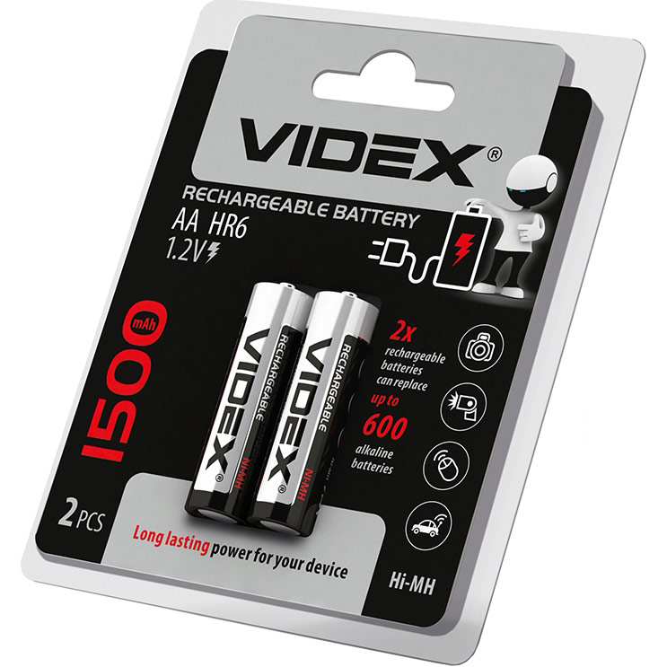 

Аккумулятор VIDEX HR6/AA 1500mAh Blister/2pcs (23339), Акумулятор HR6/AA 1500mAh Blister/2pcs