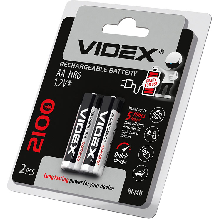 

Аккумулятор VIDEX HR6/AA 2100mAh Blister/2pcs (23340), Акумулятор HR6/AA 2100mAh Blister/2pcs