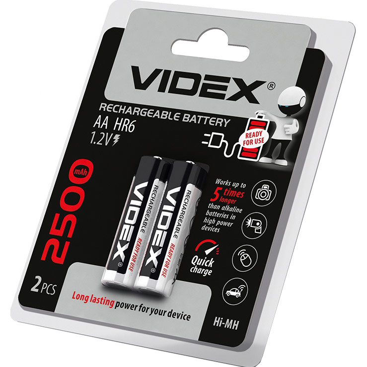 

Аккумулятор VIDEX HR6/AA 2500mAh Blister/2pcs (23341), Акумулятор HR6/AA 2500mAh Blister/2pcs