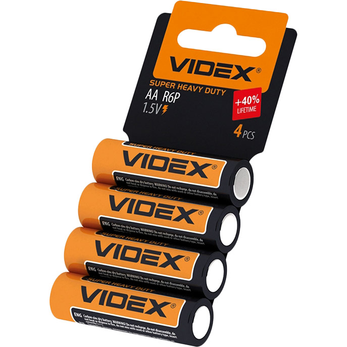 

Батарейки VIDEX R6P/AA Blister/4pcs SHRINK CARD (21157), Батарейка R6P/AA,Сольова,Blister/4pcs SHRINK CARD