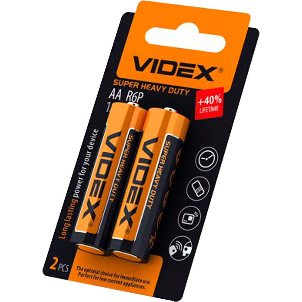 

Батарейки VIDEX R6P/AA Blister 2 шт (21158), Батарейка R6P/AA, Сольова, Blister/2pcs