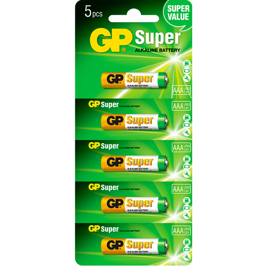 

Батарейки GP LR3/AAA Super Alkaline 5 шт (24A-UR5), LR3/AAA, Super Alkaline, Blister/5pcs