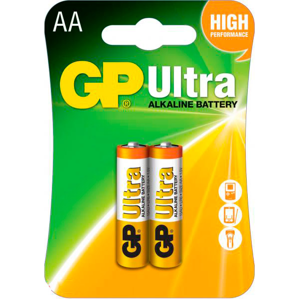 

Батарейки GP LR6/AA Ultra Alkaline 1.5 V 2 шт (15AUHM-2UE2), LR6/AA, 1.5V, Ultra Alkaline, Blister/2pcs
