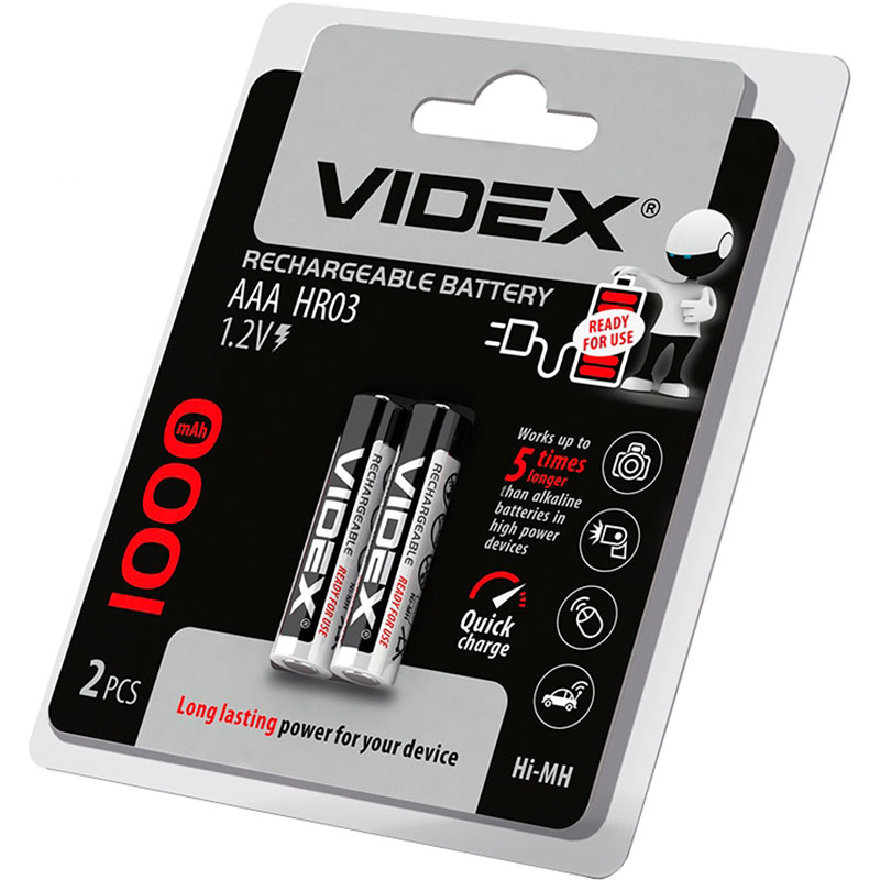 

Аккумулятор VIDEX HR03/AAA 1000mAh Blister/2pcs (23336), Акумулятор HR03/AAA 1000mAh Blister/2pcs (23336)