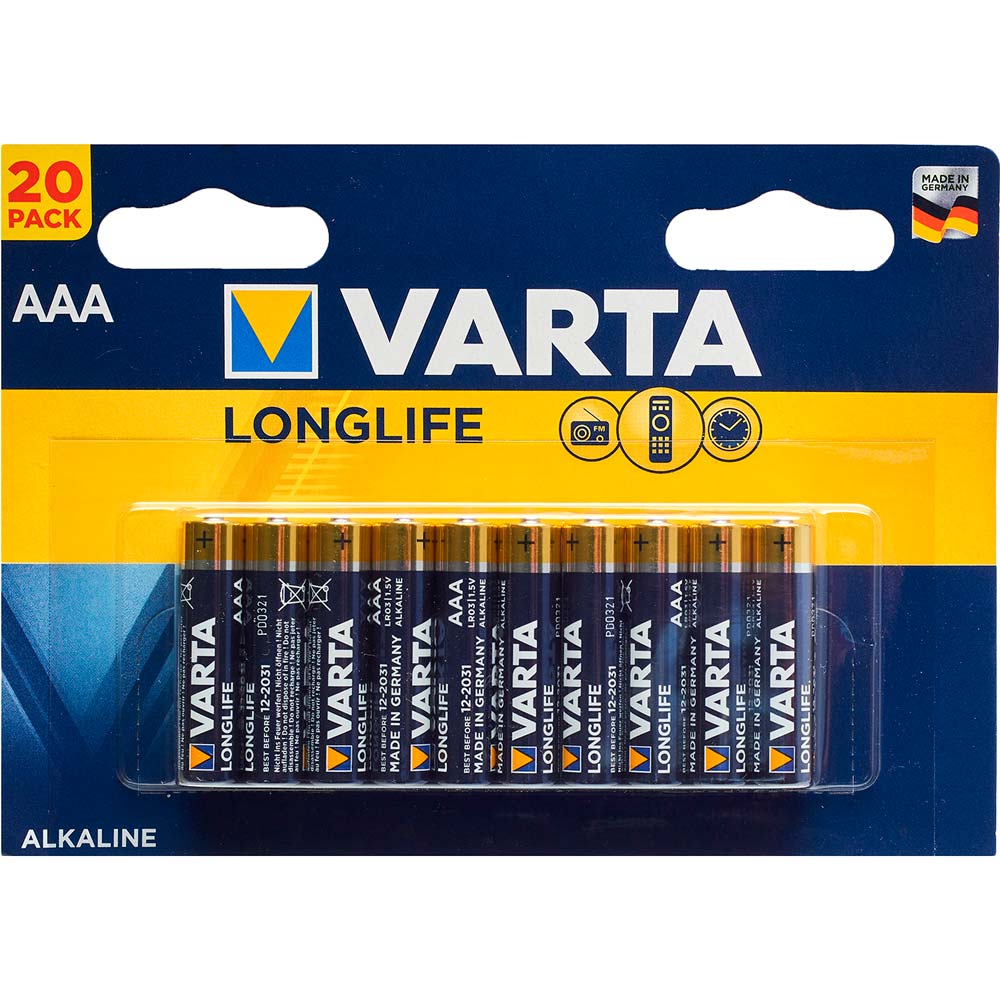 

Батарейка Varta Long Life AAA 20 шт (4008496882342), LONGLIFE AAA BLI 20 ALKALINE, шт