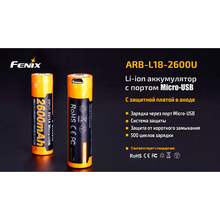 Акумулятор FENIX Li-Ion 18650 micro-USB 2600 мАг 1 шт (ARB-L18-2600U)
