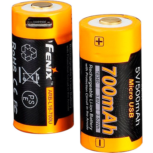 

Аккумулятор FENIX 16340 700 mAh Li-ion (ARB-L16-700U), Акумулятор 16340 700 mAh Li-ion micro usb зарядка