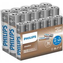 Батарейки PHILIPS AA + AAA Entry Alkaline 1.5V LR6 х 10 шт + LR03 х 6 шт (LR036A16F/10)